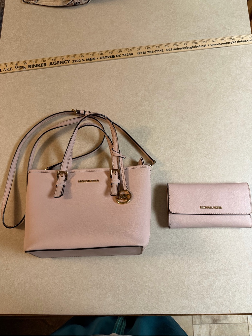Michael Kors Pink Saffiano Crossbody Tote with Matching Wallet